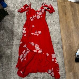 Elegant Red Floral Women's Dress